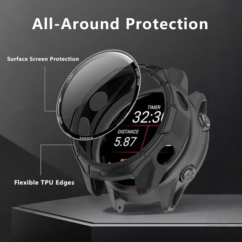 واقي شاشة للساعة + غطاء حافظة لساعة Garmin Forerunner 570 42 مم، [3 قطع] طبقة زجاجية مقسى ثلاثية الأبعاد وممتص للصدمات من مادة TPU، مضاد للخدش، خالي من الفقاعات، شفاف عالي الدقة، حماية ضد الصدمات (أسود) in Kuwait