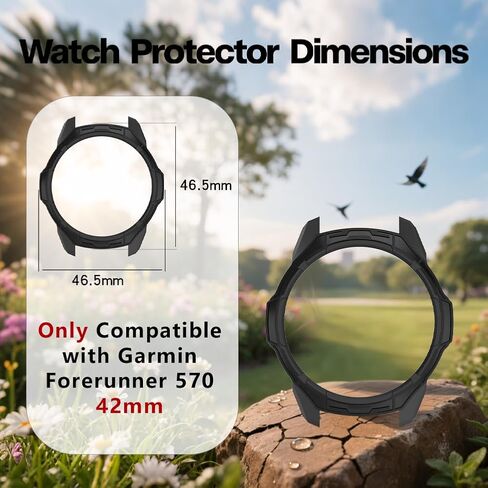 واقي شاشة للساعة + غطاء حافظة لساعة Garmin Forerunner 570 42 مم، [3 قطع] طبقة زجاجية مقسى ثلاثية الأبعاد وممتص للصدمات من مادة TPU، مضاد للخدش، خالي من الفقاعات، شفاف عالي الدقة، حماية ضد الصدمات (أسود) in Kuwait