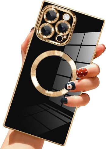 LSL Magnetic Case for iPhone 16 Pro [Compatible with MagSafe] Soft TPU Bumper Anti-Drop Anti-Scratch Shock Absorption Slim Cover Luxury Plating Full Camera Lens Protective Case - Black in Saudi Arabia