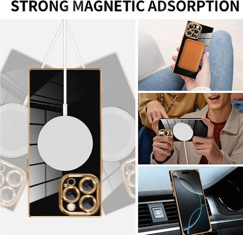 LSL Magnetic Case for iPhone 16 Pro [Compatible with MagSafe] Soft TPU Bumper Anti-Drop Anti-Scratch Shock Absorption Slim Cover Luxury Plating Full Camera Lens Protective Case - Black in Saudi Arabia
