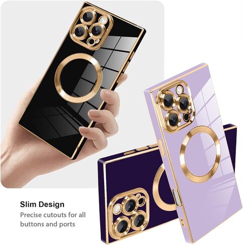 LSL Magnetic Case for iPhone 16 Pro [Compatible with MagSafe] Soft TPU Bumper Anti-Drop Anti-Scratch Shock Absorption Slim Cover Luxury Plating Full Camera Lens Protective Case - Black in Saudi Arabia