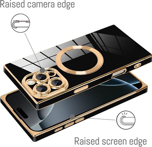 LSL Magnetic Case for iPhone 16 Pro [Compatible with MagSafe] Soft TPU Bumper Anti-Drop Anti-Scratch Shock Absorption Slim Cover Luxury Plating Full Camera Lens Protective Case - Black in Saudi Arabia