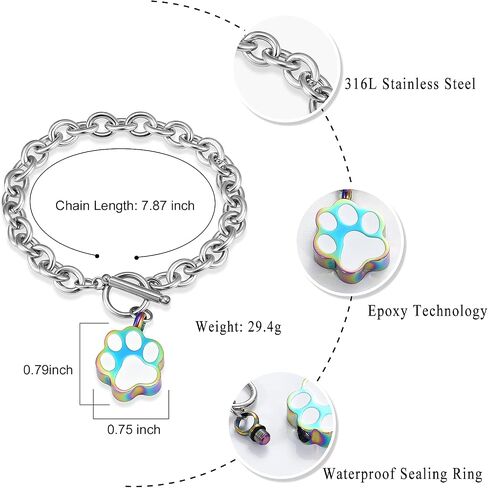 Minicremation Dog Paw Print Cremation Jewelry for Ashes Memorial Urn Bangle for Pet Stainless Steel Urn Bracelet Ashes Holder in Kuwait