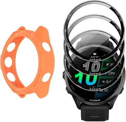 واقي شاشة للساعة + غطاء حافظة لساعة Garmin Forerunner 570 42 مم، [3 قطع] طبقة زجاجية مقسى ثلاثية الأبعاد وممتص للصدمات من مادة TPU، مضاد للخدش، خالي من الفقاعات، شفاف عالي الدقة، حماية ضد الصدمات (أسود) in Kuwait