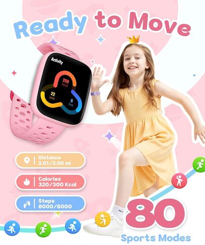 Smart Watch for Kids No Phone No APP Needed, 1.83" AMOLED Screen Fitness Tracker Watch with Pedometer, Kids Smart Watch with Heart Rate/Sleep Monitor, IP68 Waterproof for Girls 5-12 in Saudi Arabia