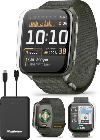 حزمة ساعة ذكية PlayBetter Garmin Venu X1 (أسود/أردوازي تيتانيوم) للياقة البدنية بنظام تحديد المواقع العالمي - شاشة AMOLED رفيعة مقاس 2 بوصة، شاحن محمول متقدم للصحة واللياقة البدنية بقدرة 5000 مللي أمبير في الساعة وواقيات شاشة عالية الدقة in Saudi Arabia