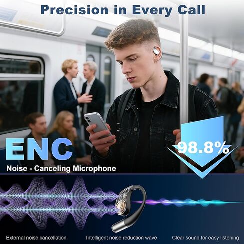 سماعات أذن لاسلكية بلوتوث مفتوحة الأذن، سماعات رأس، ميكروفون إلغاء الضوضاء ENC، صوت هاي فاي وباس عميق، مقاومة للماء IP54، بطارية 68 ساعة، للجري، السفر، العمل، دراسات الترجمة، ركوب الدراجات، التمرين in Kuwait