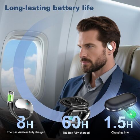 سماعات أذن لاسلكية بلوتوث مفتوحة الأذن، سماعات رأس، ميكروفون إلغاء الضوضاء ENC، صوت هاي فاي وباس عميق، مقاومة للماء IP54، بطارية 68 ساعة، للجري، السفر، العمل، دراسات الترجمة، ركوب الدراجات، التمرين in Kuwait