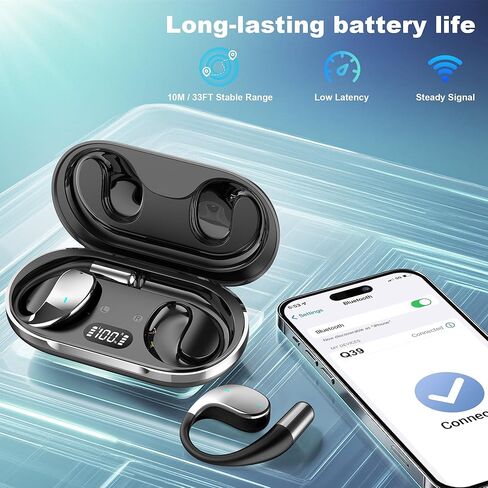 سماعات أذن لاسلكية بلوتوث مفتوحة الأذن، سماعات رأس، ميكروفون إلغاء الضوضاء ENC، صوت هاي فاي وباس عميق، مقاومة للماء IP54، بطارية 68 ساعة، للجري، السفر، العمل، دراسات الترجمة، ركوب الدراجات، التمرين in Kuwait