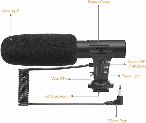 Akozon Stereo Microphone Hot Shoe Mount Portable Mini 3.5mm Jack DV Microphone for Camera Film Recording Interview in Saudi Arabia