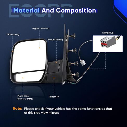 ECCPP Driver Side Mirrors, Left Rear View Mirrors fit 2003-2013 For Ford E-150 E-250 2004-2013 For Ford E-350 E-450 Super Duty E-450 Power Heated Manual Folding in Saudi Arabia