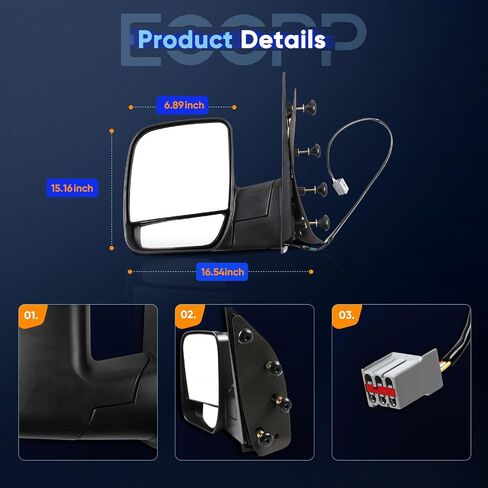 ECCPP Driver Side Mirrors, Left Rear View Mirrors fit 2003-2013 For Ford E-150 E-250 2004-2013 For Ford E-350 E-450 Super Duty E-450 Power Heated Manual Folding in Saudi Arabia