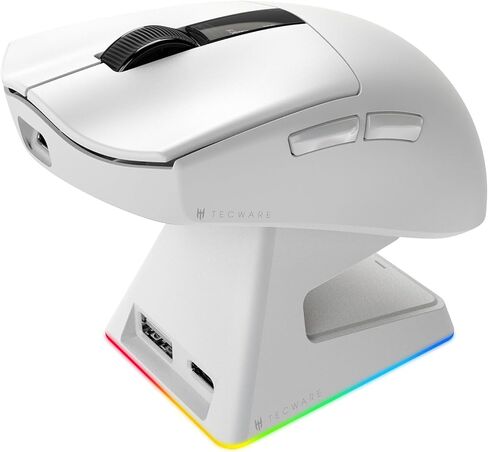 TECWARE EX1 Lightweight Gaming Mouse | 26K DPI Wireless Mouse with OLED Display | 59g Ultra-Light Design | RGB Charging Dock | Tri-Mode Connectivity 2.4GHz/Bluetooth/Wired with Grip Tape | Black in Kuwait