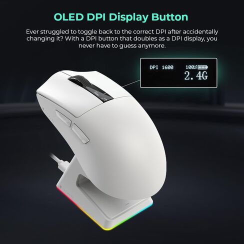 TECWARE EX1 Lightweight Gaming Mouse | 26K DPI Wireless Mouse with OLED Display | 59g Ultra-Light Design | RGB Charging Dock | Tri-Mode Connectivity 2.4GHz/Bluetooth/Wired with Grip Tape | Black in Kuwait