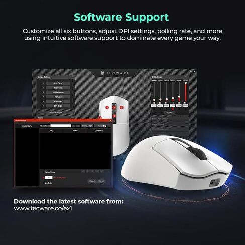 TECWARE EX1 Lightweight Gaming Mouse | 26K DPI Wireless Mouse with OLED Display | 59g Ultra-Light Design | RGB Charging Dock | Tri-Mode Connectivity 2.4GHz/Bluetooth/Wired with Grip Tape | Black in Kuwait
