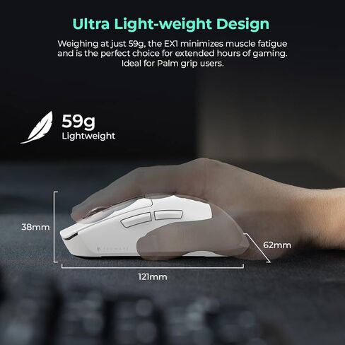 TECWARE EX1 Lightweight Gaming Mouse | 26K DPI Wireless Mouse with OLED Display | 59g Ultra-Light Design | RGB Charging Dock | Tri-Mode Connectivity 2.4GHz/Bluetooth/Wired with Grip Tape | Black in Kuwait