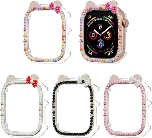 4 عبوات من الحافظة اللامعة لساعة Apple Watch SE 3/SE 2/SE/6/5/4 مقاس 40 مم، غطاء حماية ممتص الصدمات من حجر الراين اللامع بنمط قطة لملحقات iWatch مقاس 40 مم للنساء in Saudi Arabia