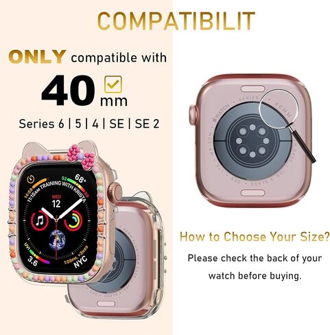 4 عبوات من الحافظة اللامعة لساعة Apple Watch SE 3/SE 2/SE/6/5/4 مقاس 40 مم، غطاء حماية ممتص الصدمات من حجر الراين اللامع بنمط قطة لملحقات iWatch مقاس 40 مم للنساء in Saudi Arabia