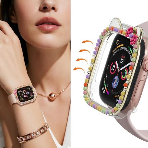 4 عبوات من الحافظة اللامعة لساعة Apple Watch SE 3/SE 2/SE/6/5/4 مقاس 40 مم، غطاء حماية ممتص الصدمات من حجر الراين اللامع بنمط قطة لملحقات iWatch مقاس 40 مم للنساء in Saudi Arabia