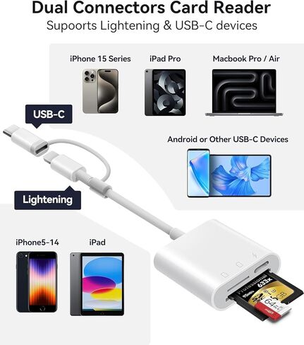 (معتمد من Apple MFi) قارئ بطاقات SD لأجهزة iPhone iPad، 5 في 1 Lightning USB-C إلى عارض بطاقة الذاكرة مع فتحات بطاقة SD/TF ومحول USB 3.0 OTG لأجهزة iPhone iPad وAndroid MacBook سريع التوصيل والتشغيل in Saudi Arabia