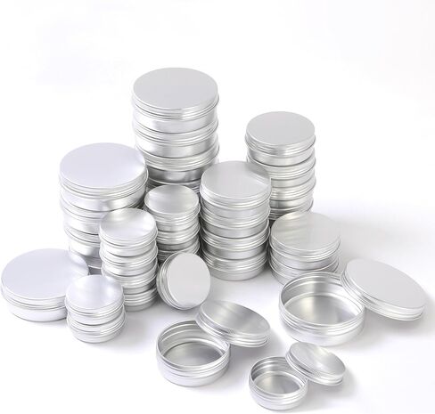 LJY 48 Pieces Black Round Aluminum Cans Screw Lid Metal Tins Jars Empty Slip Slide Containers (Mixed Sizes) in Kuwait