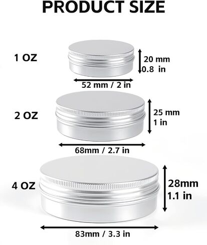 LJY 48 Pieces Black Round Aluminum Cans Screw Lid Metal Tins Jars Empty Slip Slide Containers (Mixed Sizes) in Kuwait