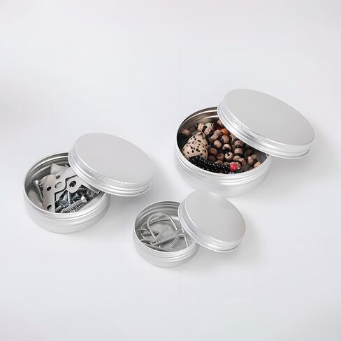 LJY 48 Pieces Black Round Aluminum Cans Screw Lid Metal Tins Jars Empty Slip Slide Containers (Mixed Sizes) in Kuwait
