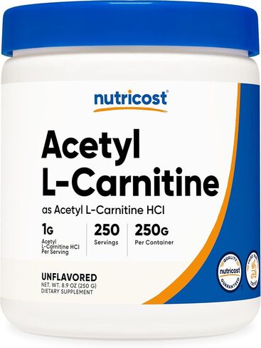 Nutricost Acetyl L-Carnitine (ALCAR) مسحوق 250 جرام - 1 جم لكل وجبة - 250 وجبة in Kuwait