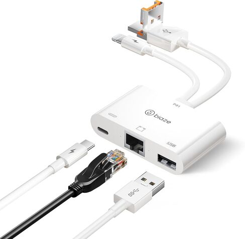USB to Ethernet Adapter, 3 in 1 RJ45 Ethernet LAN Network Adapter with Charging Port and USB Port Compatible with iPhone 16/15, Laptop, MacBook, PC with Windows(RJ45 3-in-1 USB HUB) in Saudi Arabia