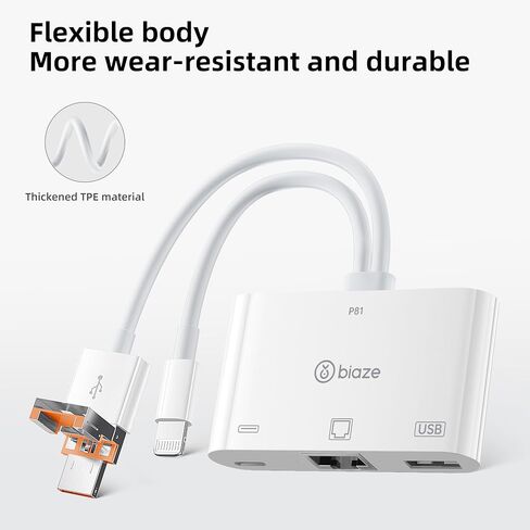 USB to Ethernet Adapter, 3 in 1 RJ45 Ethernet LAN Network Adapter with Charging Port and USB Port Compatible with iPhone 16/15, Laptop, MacBook, PC with Windows(RJ45 3-in-1 USB HUB) in Saudi Arabia