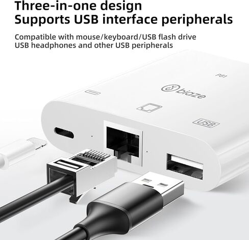 USB to Ethernet Adapter, 3 in 1 RJ45 Ethernet LAN Network Adapter with Charging Port and USB Port Compatible with iPhone 16/15, Laptop, MacBook, PC with Windows(RJ45 3-in-1 USB HUB) in Saudi Arabia