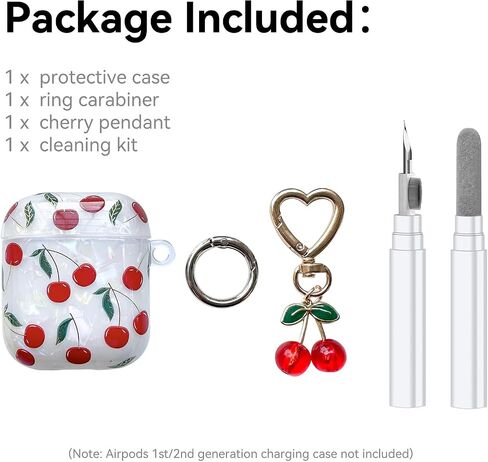 متوافق مع حافظة AirPods الجيل الأول/الثاني، غطاء حافظة AirPod جميل جميل بلون الكرز مع سلسلة مفاتيح بلون الكرز، حافظة ناعمة من مادة TPU الواقية مضادة للصدمات للنساء والفتيات in Kuwait
