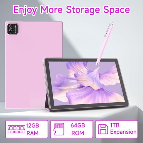 Android table 10 Inch ablet With Tablets protective Case and Stylus Pen android 15 Tablets 5G WiFi-6 1280*800 full HD IPS display 6000mah 64GB ROM+12GB RAM (4+8 Virtual) 1024GB Expansion (Pink) in Saudi Arabia
