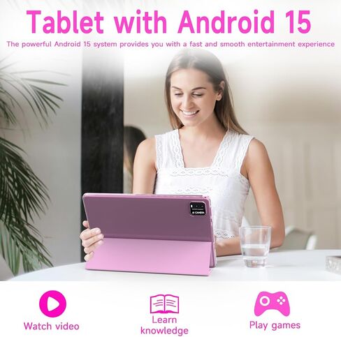 Android table 10 Inch ablet With Tablets protective Case and Stylus Pen android 15 Tablets 5G WiFi-6 1280*800 full HD IPS display 6000mah 64GB ROM+12GB RAM (4+8 Virtual) 1024GB Expansion (Pink) in Saudi Arabia