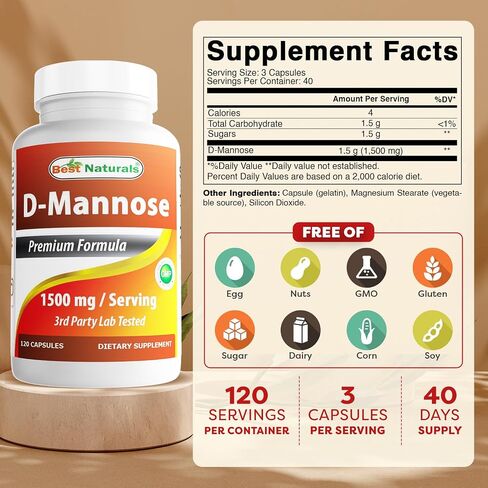 Best Naturals D-Mannose Capsules - Urinary Tract Cleanse Supplement 1500mg/Serving - 120 Count in Saudi Arabia