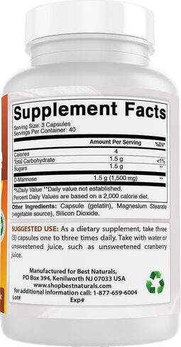 Best Naturals D-Mannose Capsules - Urinary Tract Cleanse Supplement 1500mg/Serving - 120 Count in Saudi Arabia