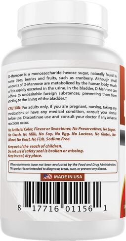 Best Naturals D-Mannose Capsules - Urinary Tract Cleanse Supplement 1500mg/Serving - 120 Count in Saudi Arabia