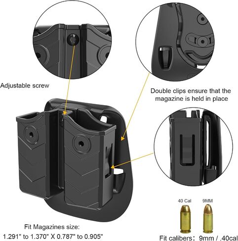 Double Magazine Pouch for Glock Beretta Sig Sauer Taurus Browning S&W H&K Most Pistol Mags,Universal Mag Holder Stack 9mm/40 Mags (N-Paddle, Black) in Saudi Arabia