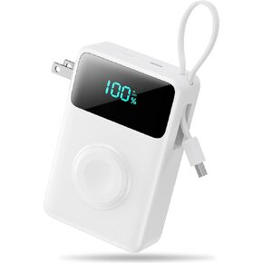 شاحن محمول 4 في 1 مع قابس حائط مدمج وكابلات USB-C، بنك طاقة 10800 مللي أمبير مع شاحن iWatch، حزمة بطارية شحن سريع QC4.0+PD 25 وات، أساسيات السفر لهاتف iPhone 16/15، Apple Watch، Android وغيرها in Kuwait