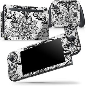 Design Skinz - متوافق مع وحدة تحكم Nintendo Switch + Joy-Con - غطاء حماية من الفينيل قابل للإزالة ومقاوم للخدش - زهور هندسية باللونين الأسود والأبيض in Kuwait