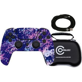 حزمة وحدة التحكم Custom Controllerzz Purple Chaos - تتضمن وحدة تحكم لاسلكية مخصصة Purple Chaos لأجهزة PS5 والكمبيوتر الشخصي وكابل USB-C المضفر وحقيبة حماية عالمية in Kuwait