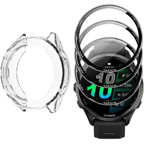 واقي شاشة للساعة (3+1 حزمة) متوافق مع Garmin Forerunner 570 47 مم، تغطية كاملة بإطار منحني ثلاثي الأبعاد بإطار PET فيلم مضاد للخدش عالي الوضوح وحافظة واقية من مادة TPU (أسود) in Kuwait