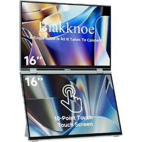 U16 Pro شاشة لمس محمولة مزدوجة مقاس 16 بوصة، موسع شاشة كمبيوتر محمول بدقة 1200 بكسل FHD مع USB-C/HDMI، شاشة سفر قابلة للطي للتوصيل والتشغيل لأجهزة الكمبيوتر المحمول/Mac/PC/الهاتف/Windows، قابلة للتركيب على VESA in Kuwait