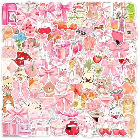 100 Pcs Cute Aesthetic Stickers Watercolor Coquette Sticker Pack Aesthetic Fruit Themed Vinyl Waterproof Stickes for Water Bottles Laptop Skateboard Luggage Computer Stickers in Saudi Arabia