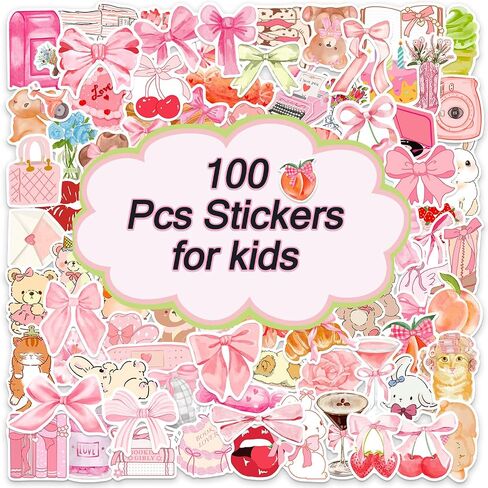 100 Pcs Cute Aesthetic Stickers Watercolor Coquette Sticker Pack Aesthetic Fruit Themed Vinyl Waterproof Stickes for Water Bottles Laptop Skateboard Luggage Computer Stickers in Saudi Arabia