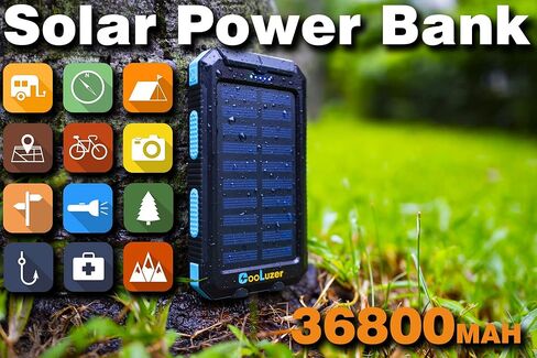 بنك الطاقة الشمسية 36800 مللي أمبير، شاحن الطاقة الشمسية مع مخرجات 18 وات PD 5V 3.1A، IP67 مقاوم للماء، بطارية من الدرجة A+ مع مصباح يدوي LED وبوصلة، ملحق مثالي لمعدات التخييم في الهواء الطلق (أخضر) in Kuwait