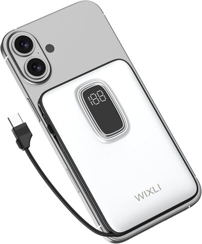 شاحن محمول صغير رفيع للغاية بقوة 5000 مللي أمبير في الساعة مع كابل USB-C مدمج، وحزمة بطارية خارجية مدمجة للاستخدام في الهواء الطلق، متوافق مع iPhone 16/15، وGoogle Pixel، والمزيد in Saudi Arabia