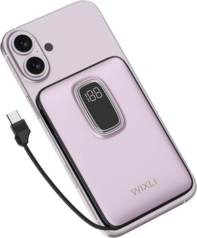 شاحن محمول صغير رفيع للغاية بقوة 5000 مللي أمبير في الساعة مع كابل USB-C مدمج، وحزمة بطارية خارجية مدمجة للاستخدام في الهواء الطلق، متوافق مع iPhone 16/15، وGoogle Pixel، والمزيد in Saudi Arabia