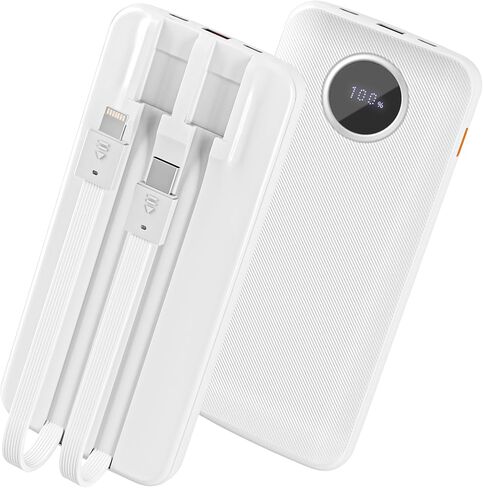 Portable Charger with Built in Cable 10000mah Portable Charger 22.5W Powerbank Fast Charging 4 Outputs 2 inputs Phone Battery Pack Compatible with iPhone Samsung Pixel LG Moto iPad etc(White) in Saudi Arabia