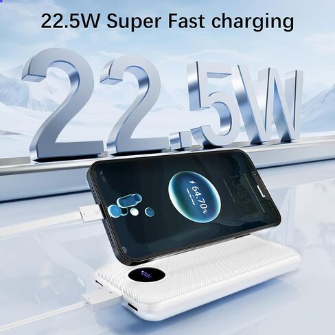 Portable Charger with Built in Cable 10000mah Portable Charger 22.5W Powerbank Fast Charging 4 Outputs 2 inputs Phone Battery Pack Compatible with iPhone Samsung Pixel LG Moto iPad etc(White) in Saudi Arabia